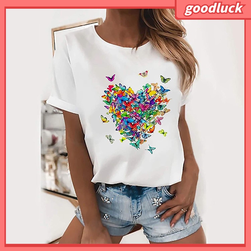 Áo Thun Cổ Tròn In Hình Bướm Trọng Lượng Nhẹ Thời Trang Thường Ngày Cho Cặp Đôi