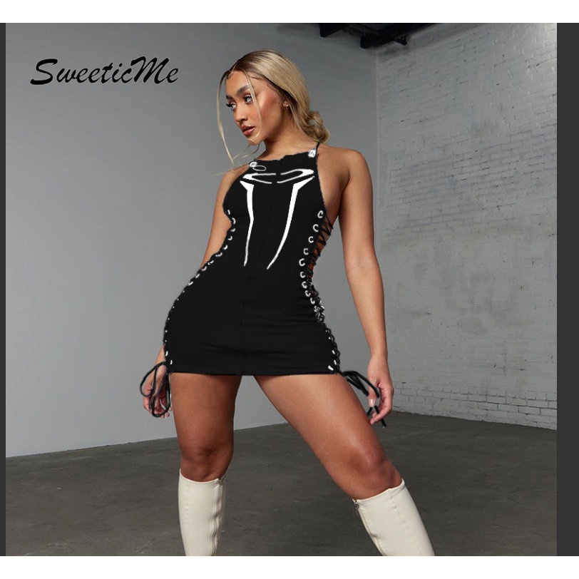 Đầm Ngắn Cổ Tròn Dáng Ôm Màu Tương Phản Có Khóa Kéo Thời Trang 2023 Cho Nữ