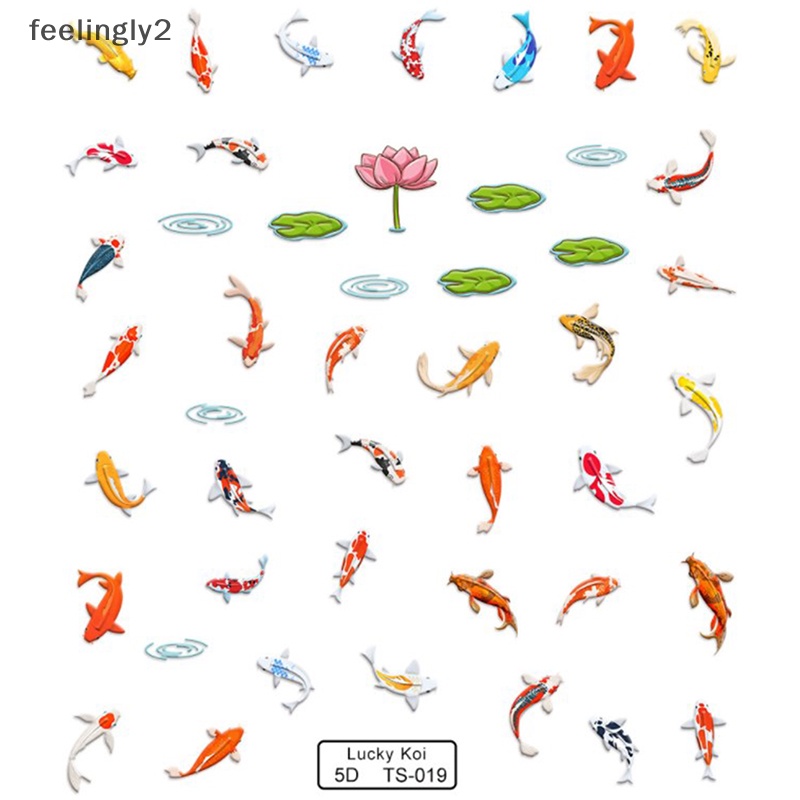 Miếng Dán Trang Trí Móng Tay Nghệ Thuật Họa Tiết Hoa Sen / Cá Nhỏ Lá Sen Nhiều Màu 5D Chất Liệu Mềm Mại DIY