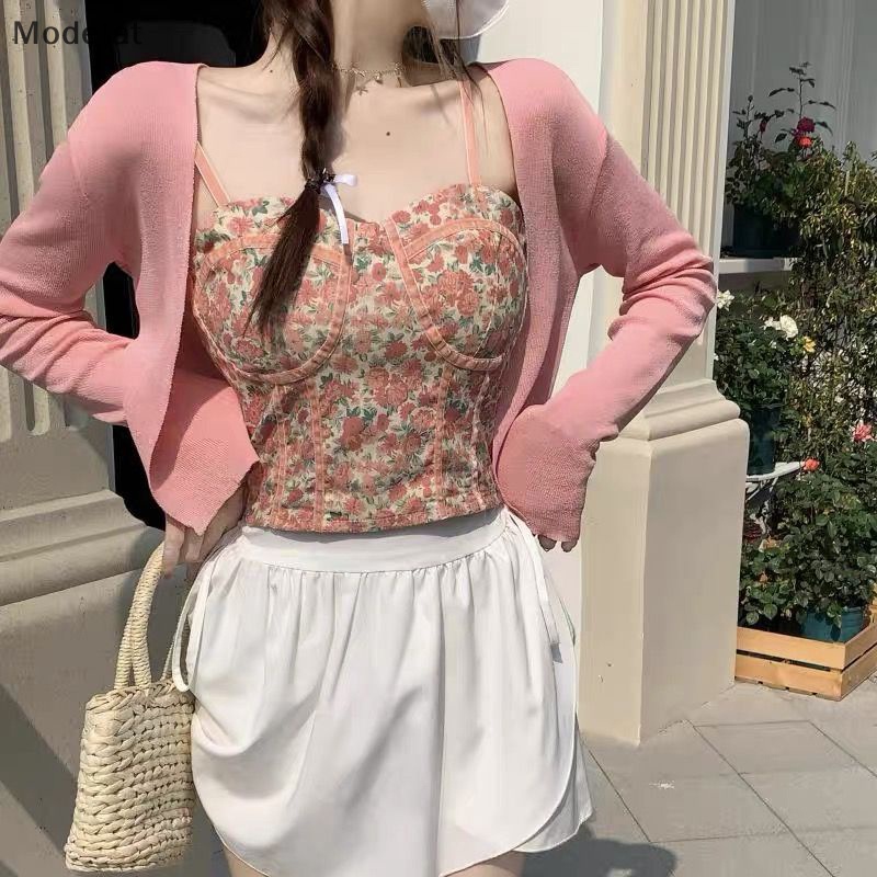 Crop Top Không Tay Dáng Ôm In Hoa Phong Cách Vintage 2023 Y2k WTD