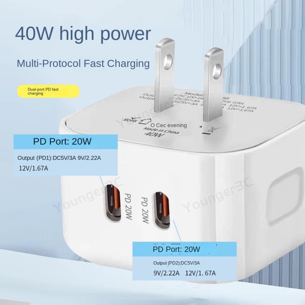 Bộ Sạc Nhanh 40W PD Cổng Type C PD Kép Cho ios Android Type C