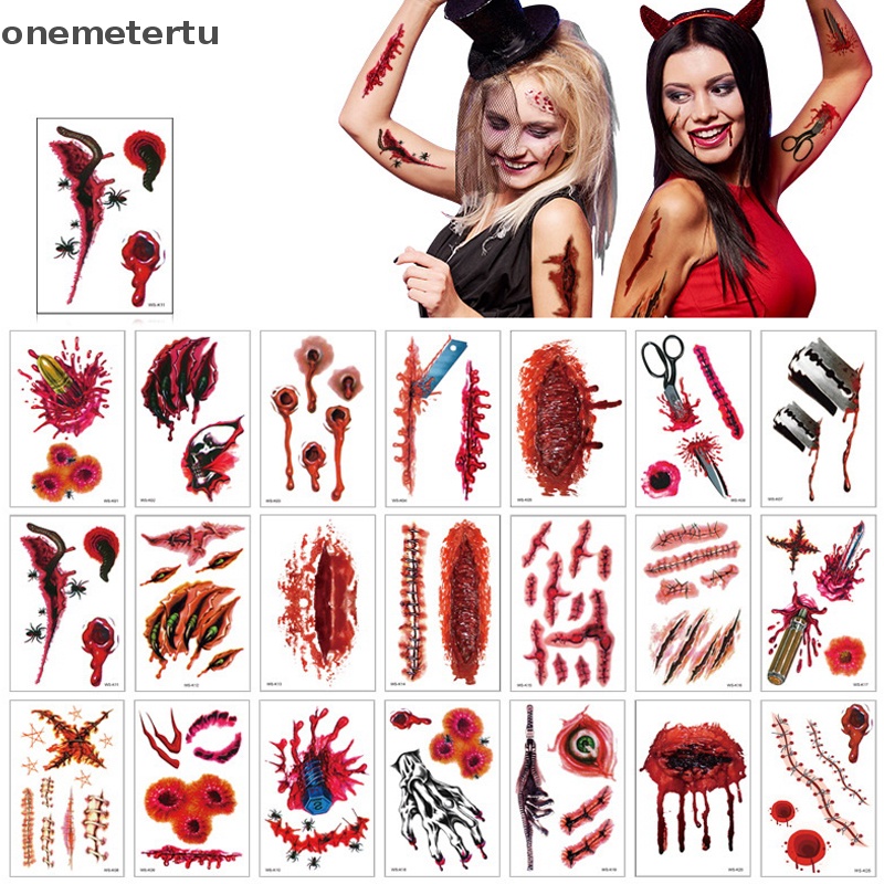1 Tấm Hình Xăm Dán Vết Thương Máu Chống Nước Phong Cách Halloween