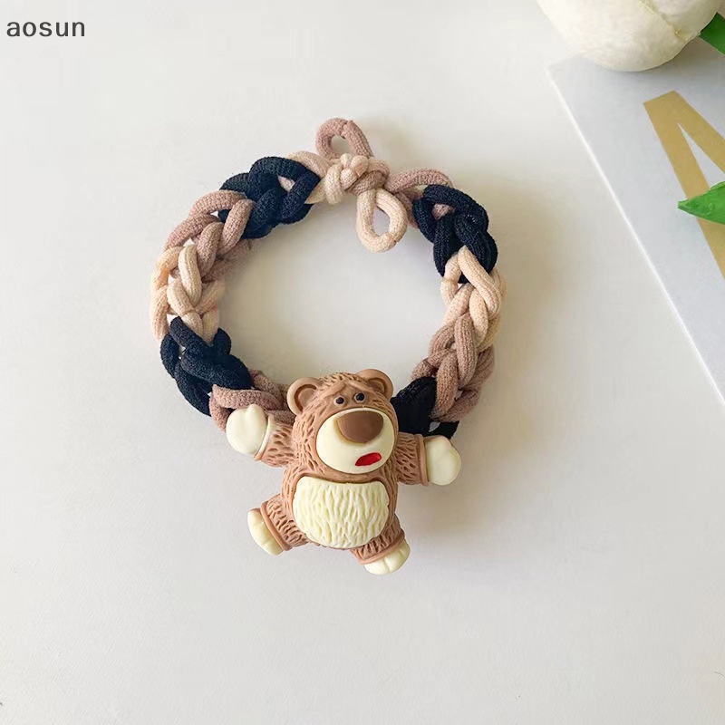 Aosun Dây Buộc Tóc Cao Su Bện Tay Tự Làm Hình Gấu Dâu Tây Cho Cặp Đôi Bạn Trai Bạn Gái EN