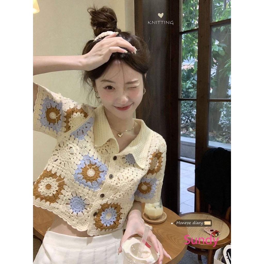 Áo Croptop Dáng Rộng Họa Tiết Hoa Ngọt Ngào Thời Trang Mùa Hè Cho Nữ