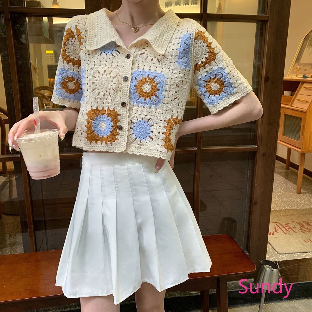 Áo Croptop Dáng Rộng Họa Tiết Hoa Ngọt Ngào Thời Trang Mùa Hè Cho Nữ