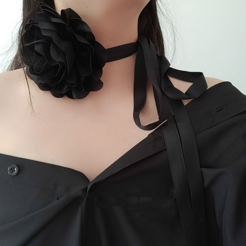 Vòng Cổ Dây Hoa Màu Đen Làm Thủ Công