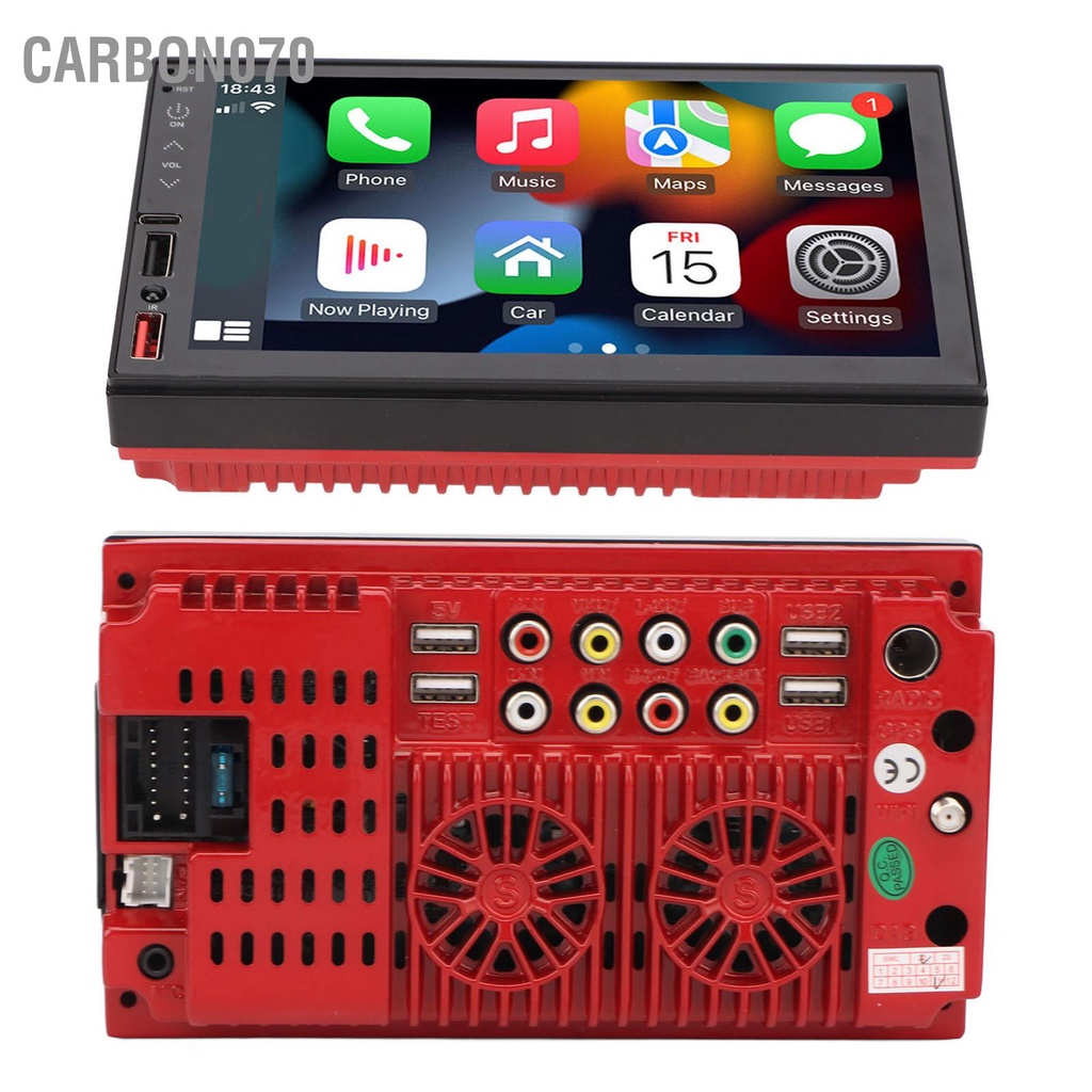 Carbon070 7in Máy Nghe Nhạc Đa Phương Tiện với Camera Dự Phòng Double Din HD Hỗ Trợ Carplay Bluetooth Gương Liên Kết Aux cho Android Auto