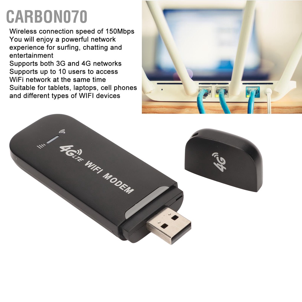 Carbon070 4G LTE USB Router WiFi 150Mbps Hỗ Trợ 10 Người Dùng Di Động Modem Wifi Cho Máy Tính Bảng laptop Đen