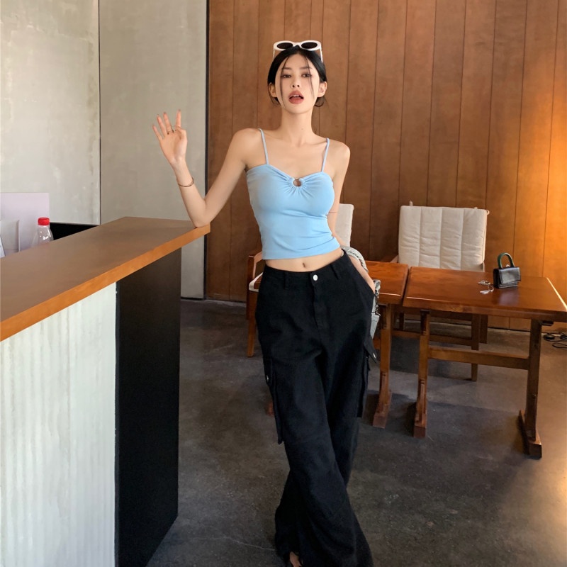 Áo Croptop Hai Dây Ôm Dáng Thiết Kế Rỗng Gợi Cảm Cho Nữ