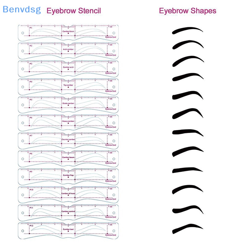 Bộ 12 Thẻ Khuôn Hỗ Trợ Vẽ Lông Mày Tái Sử Dụng Tiện Lợi