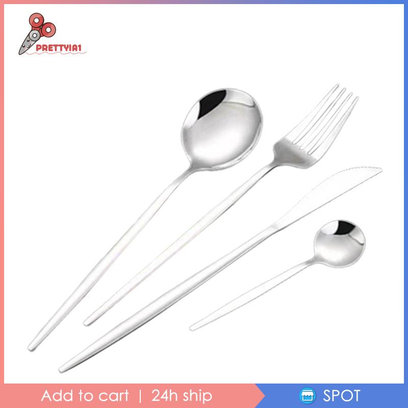 Set 4 Dụng Cụ Ăn Uống Bằng Bạc Tiện Dụng Mang Theo Du Lịch Cắm Trại Prettyia1