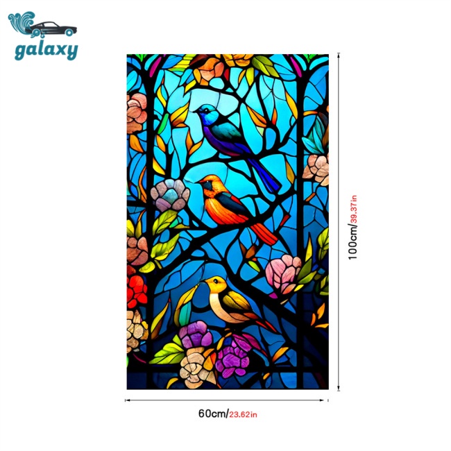 Galaxy Miếng Dán Cửa Kính Chống Tia Uv Không Dính Họa Tiết Hoa Và Chim Nhiều Màu Sắc