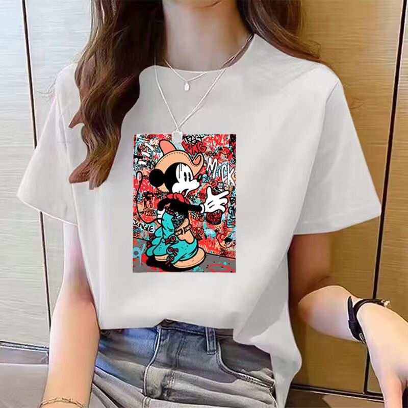 Áo Thun Cotton Tay Ngắn Dáng Rộng In Họa Tiết Thời Trang Mùa Hè Phong Cách Hàn Quốc Cho Nữ