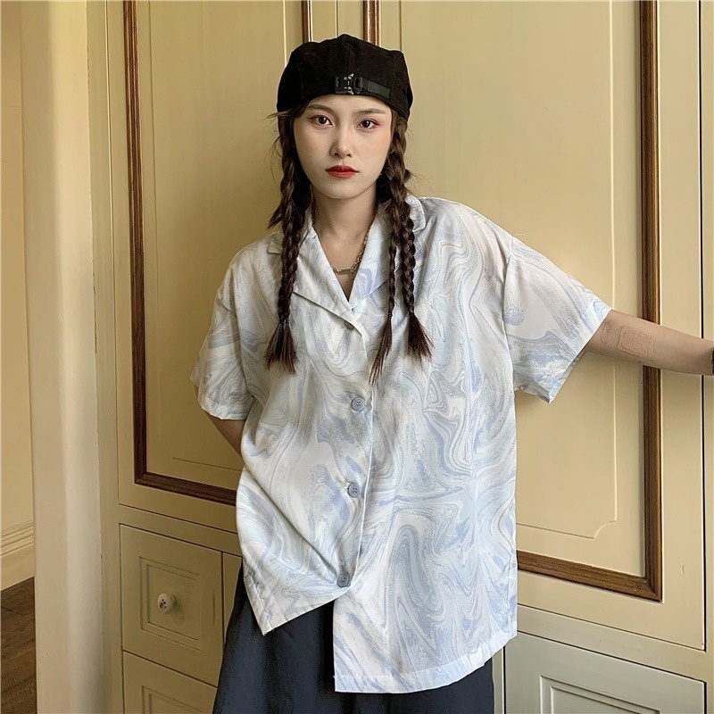 Áo Sơ Mi Tay Ngắn Dáng Rộng Họa Tiết Màu Nhuộm Thời Trang Cá Tính