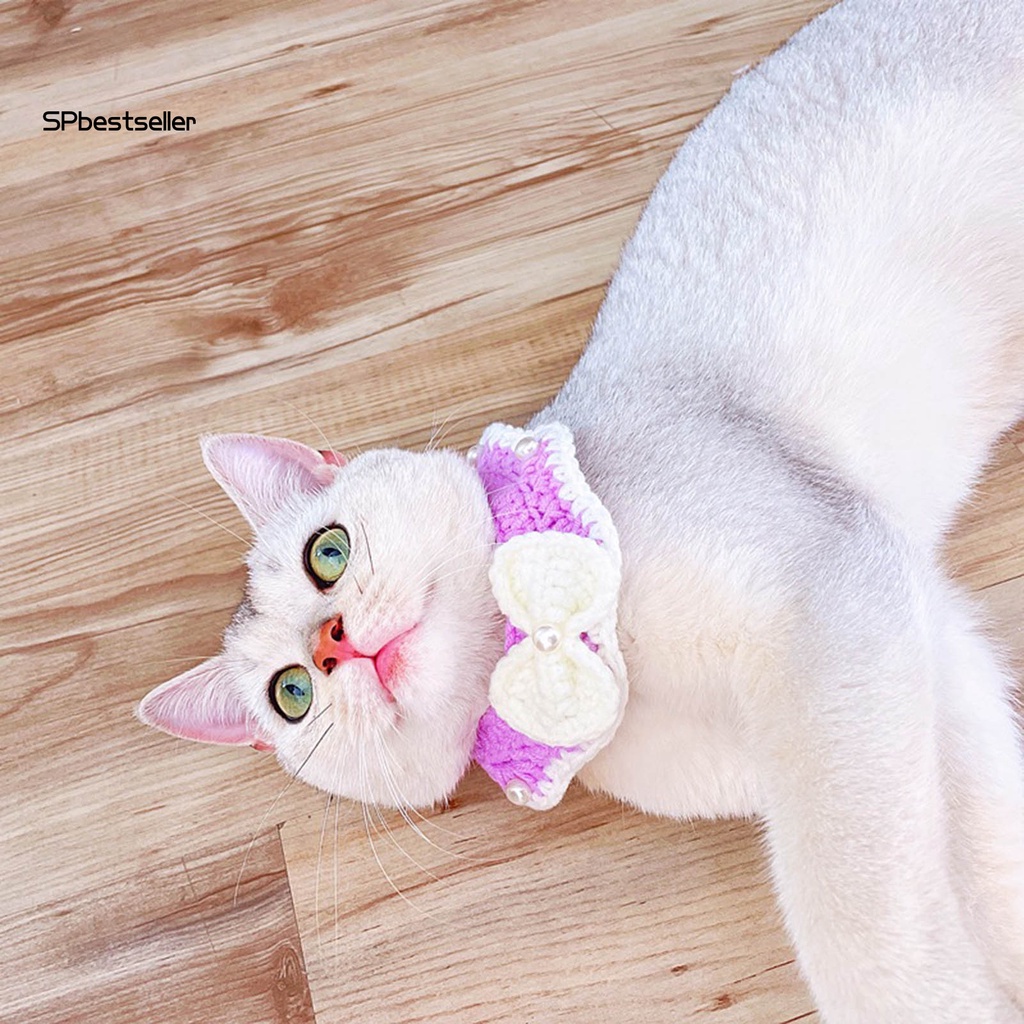 Vòng Cổ Dệt Kim Thắt Nơ Có Thể Điều Chỉnh Cho Thú Cưng