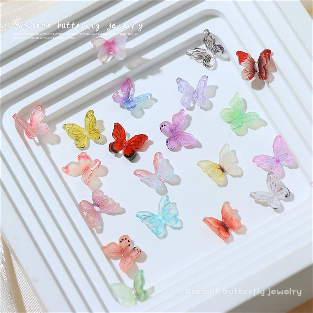 20 CÁI 1Bag Nail Art Butterfly Ornament 3D Fairy Đa năng Màu trong suốt Ruy băng Nhựa Trang trí Nơ Dụng cụ làm móng cho cửa hàng làm móng