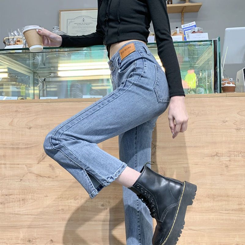 Quần Jean Dài Lưng Cao Dáng Ôm Màu Đen Thời Trang Xuân Thu 2022 Cá Tính Cho Nữ