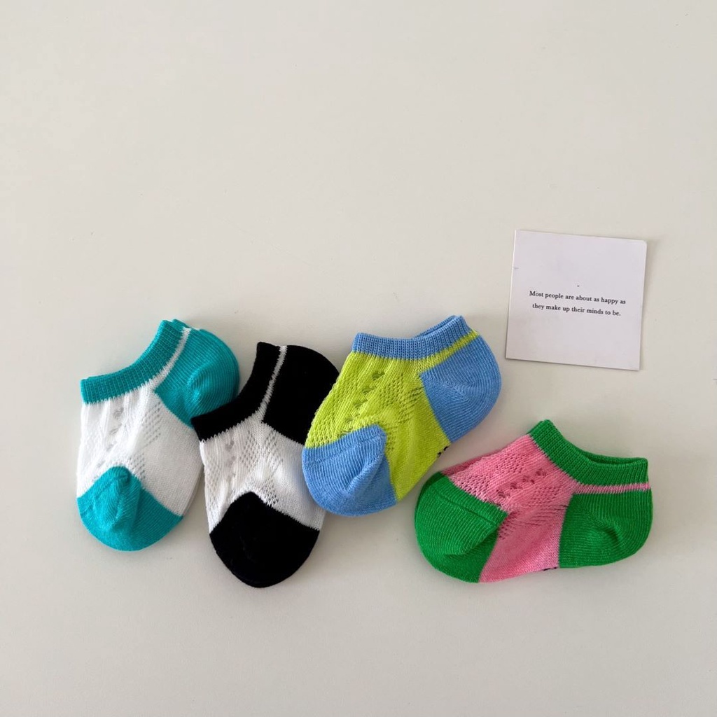 Vớ Cotton Mỏng Phối Lưới Thoáng Khí Màu Sắc Thời Trang Xuân Hè Dành Cho Bé Trai Và Bé Gái