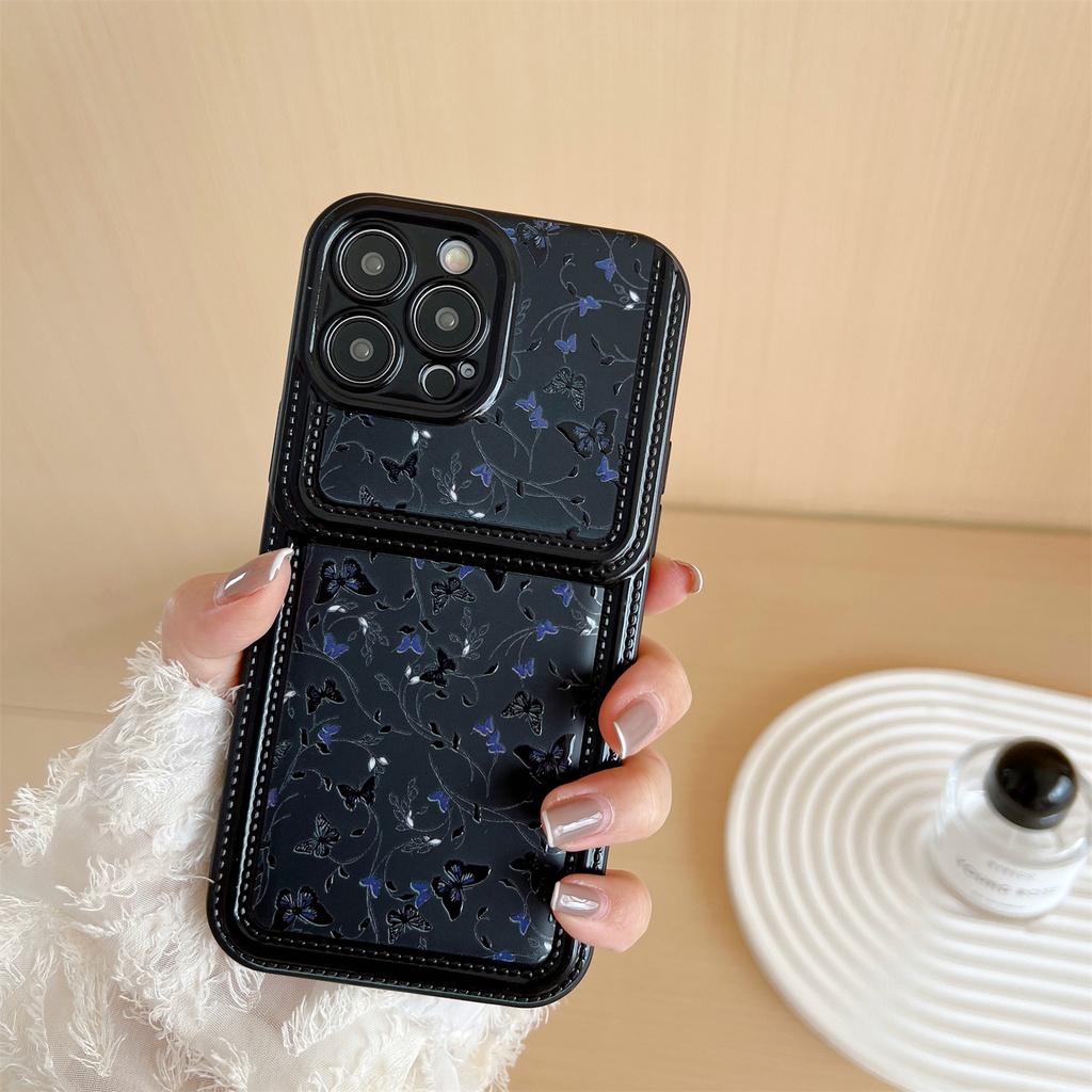 Ốp Điện Thoại Silicon PC Mềm Hình Bướm Màu Đen Bảo Vệ Máy Ảnh Cho iPhone 11 13 12 14 PRO MAX