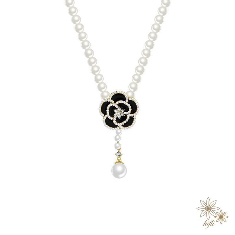 Vòng cổ Ngọc Trai Hình Hoa Trà Sang Trọng Cho Nữ