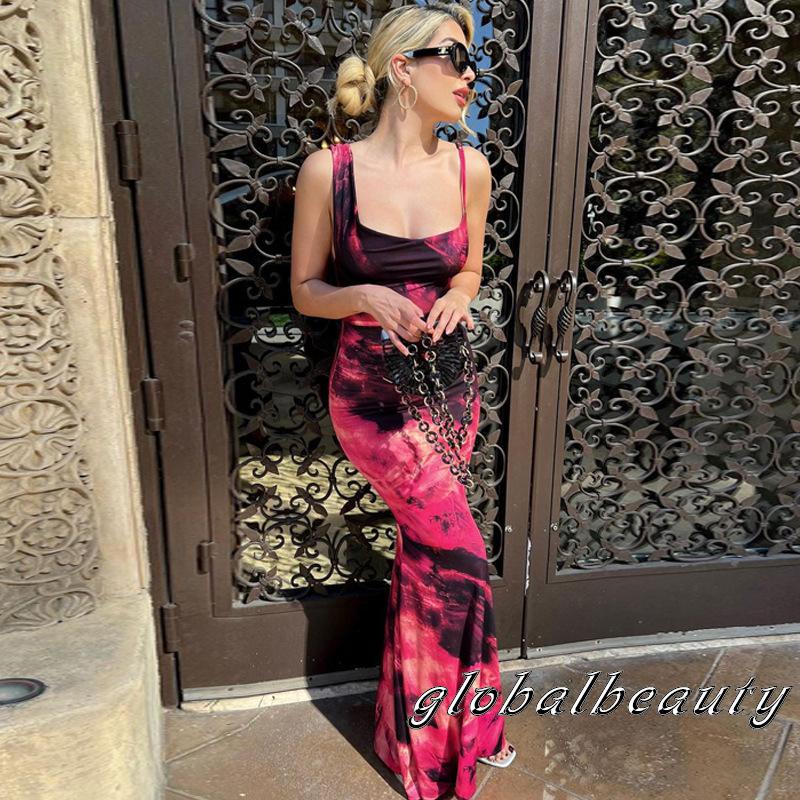 Đầm Hai Dây Dáng Dài Màu Nhuộm Thời Trang Mùa Hè Cho Nữ