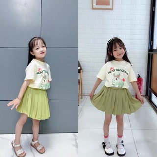 Set áo cotton thỏ kèm chân váy xếp ly kaki