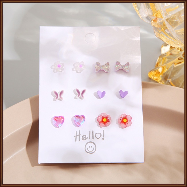 Set 6 / 8 Đôi Bông Tai Hình Hoa / Bướm / Trái Cây Nhiều Màu Sắc Thời Trang Cho Nữ