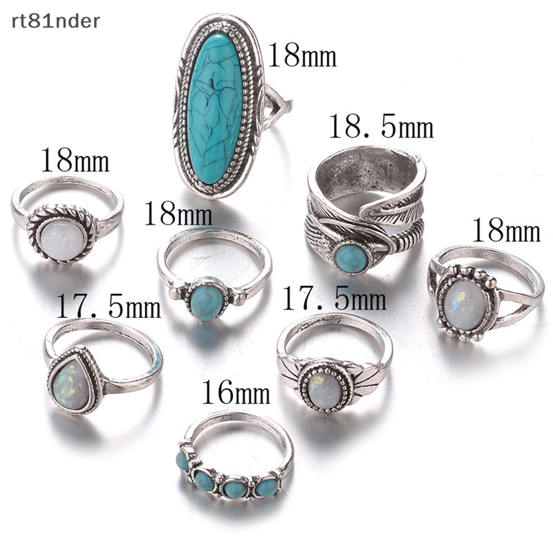 Bộ 8 Nhẫn Bạc Đính Đá Opal Phong Cách Bohemian Cho Nữ