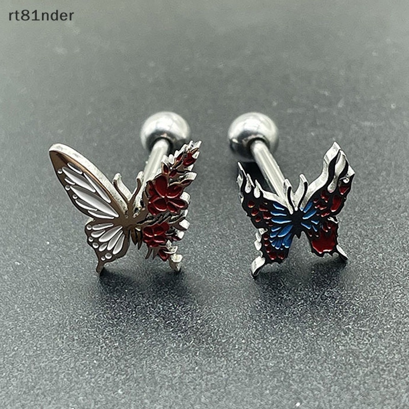 Rt Nhẫn Lưỡi Bằng Thép Titan 316L Hình Bướm Nhiều Màu Sắc Phong Cách Punk Ngọt Ngào Thời Trang