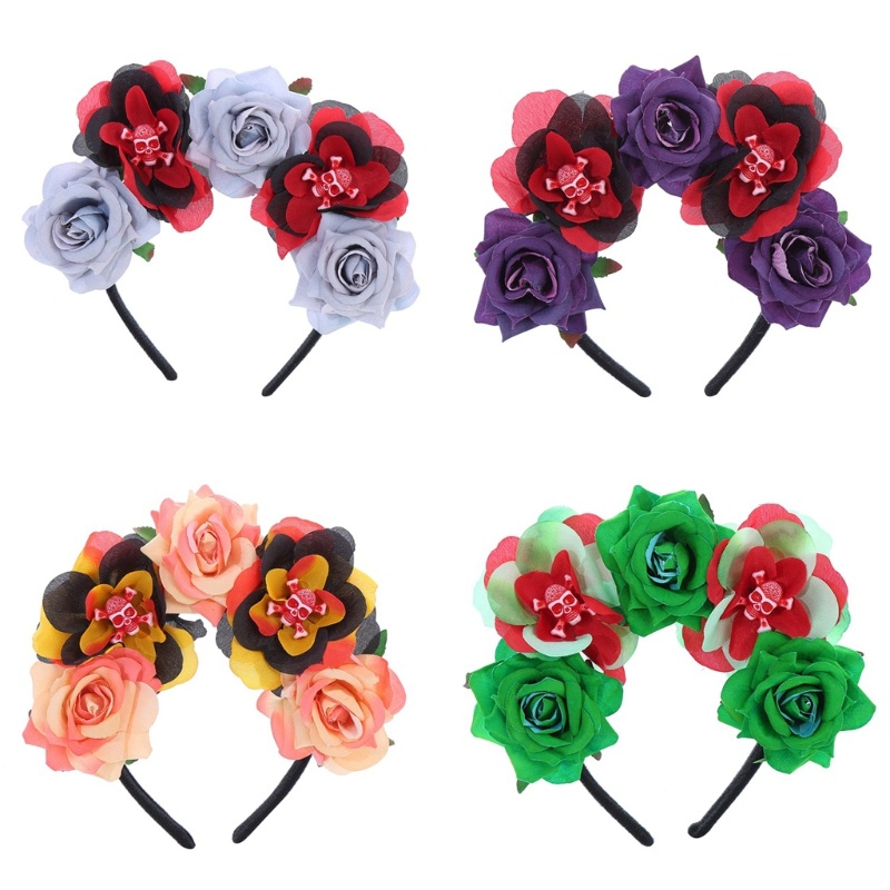 XY Goth Hoa Vương Miện Dành Cho Nữ Gothic Đầu Lâu Băng Đô Halloween Đầu Goth Hoa Băng Đô Ngày Của Ch