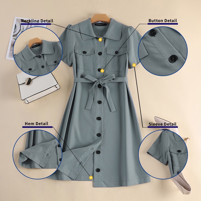 ZANZEA Đầm Nữ Ngắn Tay Cổ Bẻ Form Rộng Thời Trang Đường Phố Vintage