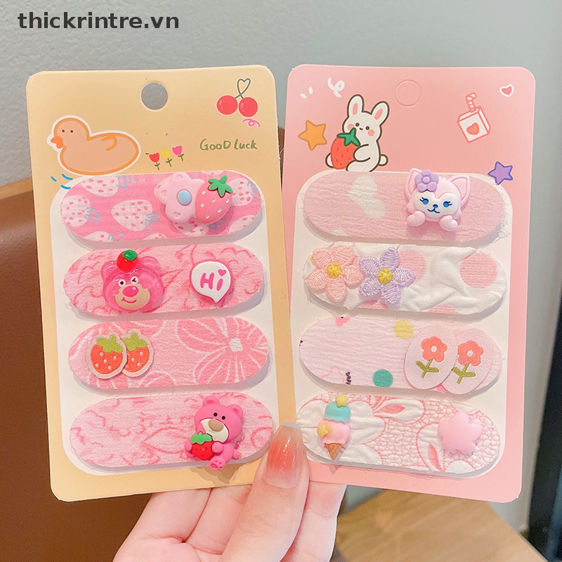 Bộ 4 Kẹp Tóc Họa Tiết Hoạt Hình Dễ Thương Cho Bé Gái