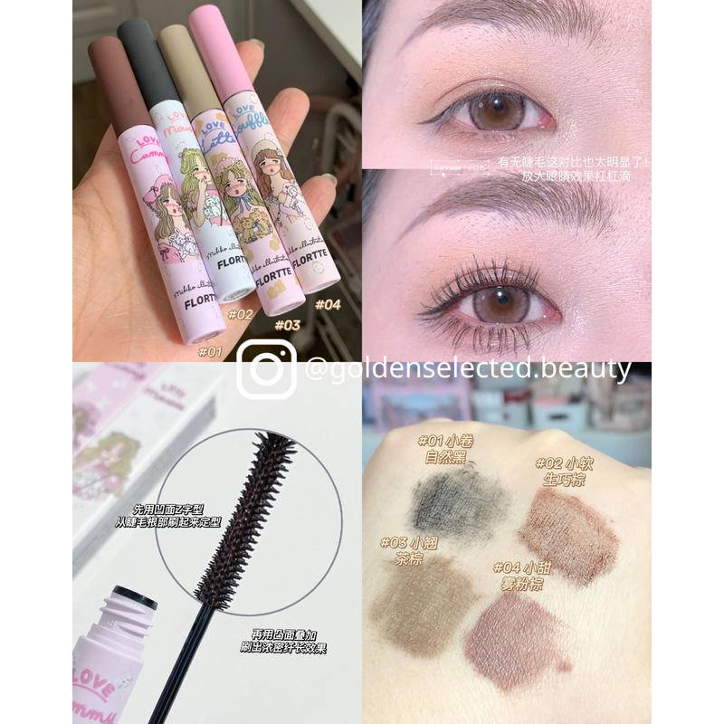 Must buy! FLORTTE FLORIA MIKKO Co-branding eye black mascara base eye black remover Comic mascara thick curly slender waterproof women can hold up Cotton swab