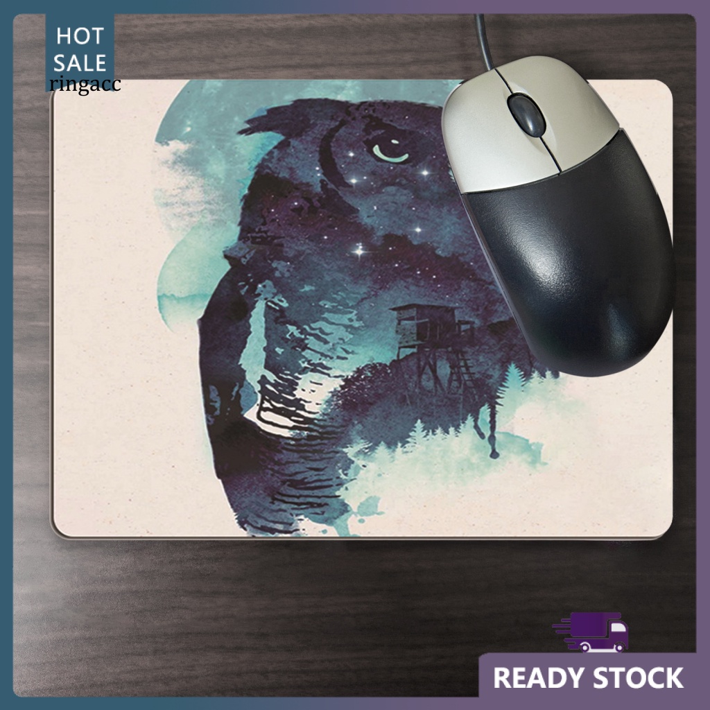 Rga Tấm Lót Chuột Siêu Mỏng Chống Trượt Bề Mặt Mịn Vẽ Màu Nước Hình Cú Mèo Dành Cho Game Thủ
