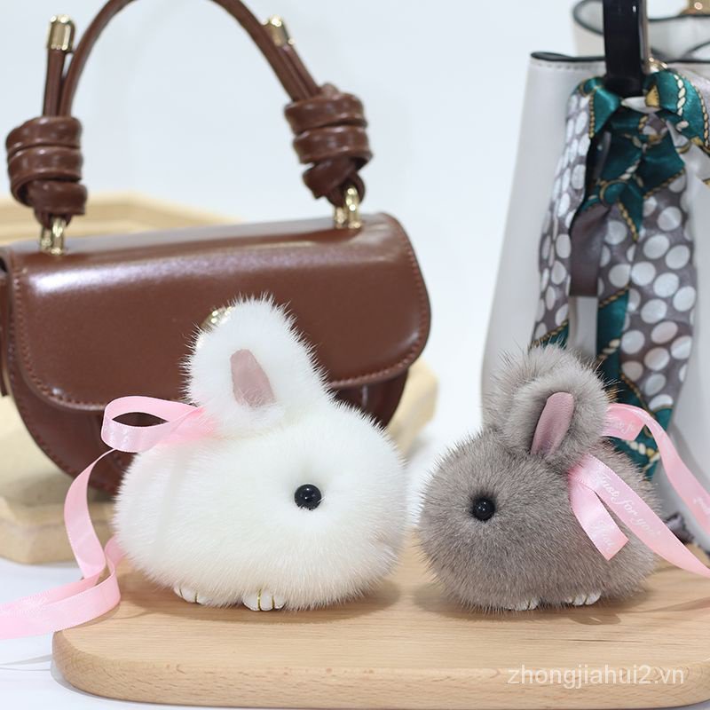 Móc Khóa Thỏ Lông Xù Mini Dễ Thương Phong Cách Mới 2023