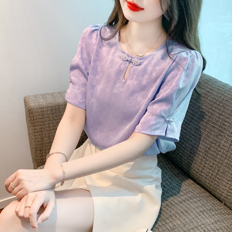 Áo Sơ Mi Chiffon Tay Ngắn Dáng Ôm Phối Ren Thời Trang Mùa Hè 2023 Mới