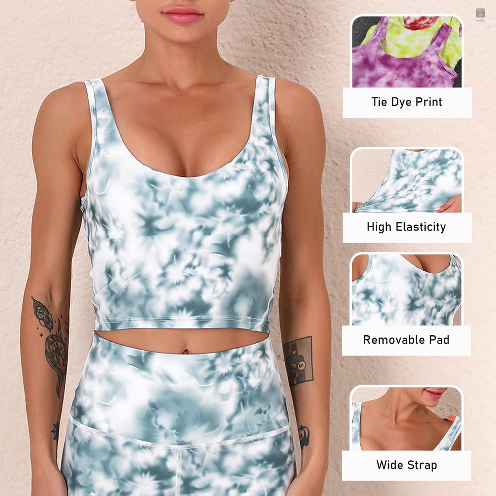 Áo Lót Thể Thao Hai Dây Co Giãn Có Đệm Tháo Rời Được In Họa Tiết Màu Nhuộm Dành Cho Bạn Nữ Tập Yoga Chạy Bộ