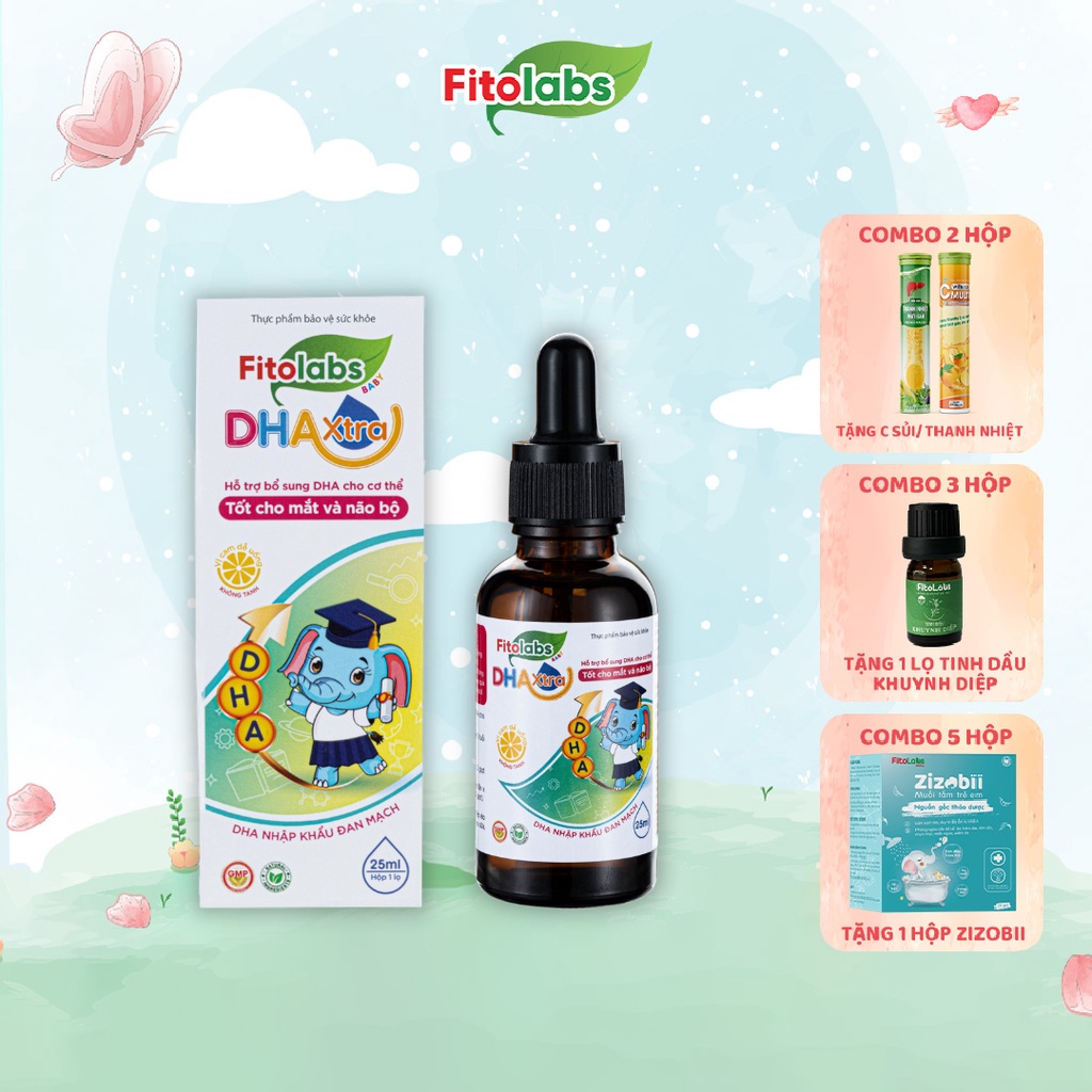 DHA Nhỏ Giọt Không Tanh Fitolabs DHA Xtra Cho Bé Giúp Tăng Cường Thị Lực Và Trí Não - Hộp 1 Lọ x 25ml FITO25