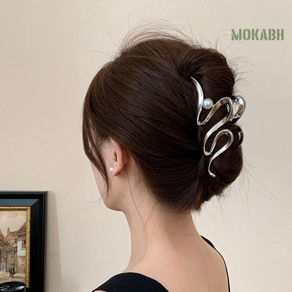 [Mok Abh] Kẹp Tóc Móng Vuốt Hình Gợn Sóng Màu Trơn Trang Trí Tóc Trơn Mượt Phong Cách Bland Thời Trang Cao Cấp Dành Cho Nữ