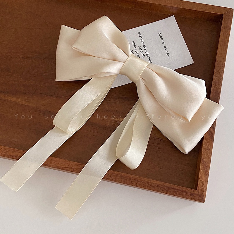 Kẹp Tóc Nơ Ruy Băng Màu Trắng Thời Trang Mùa Hè Cao Cấp Dành Cho Nữ