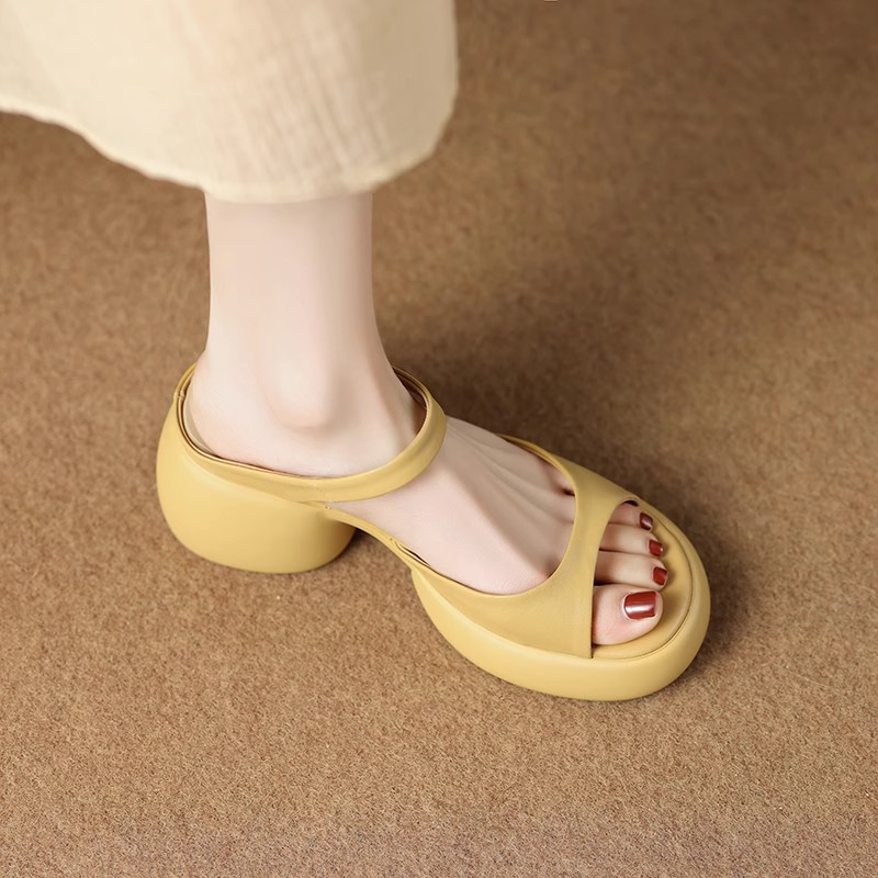 Duoya Tóc Thẳng ~ [Hàng Có Sẵn] Dép Sandal Cao Gót Hở Ngón Đế Dày Bằng Da Thật Mềm Mại Thời Trang Thường Ngày Cho Nữ