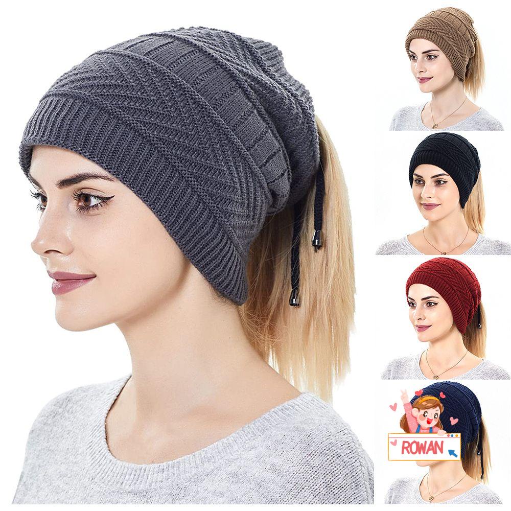 Mũ Beanie 2 Trong 1 Mềm Mại Giữ Ấm Mùa Đông Có Lỗ Buộc Tóc Đuôi Ngựa
