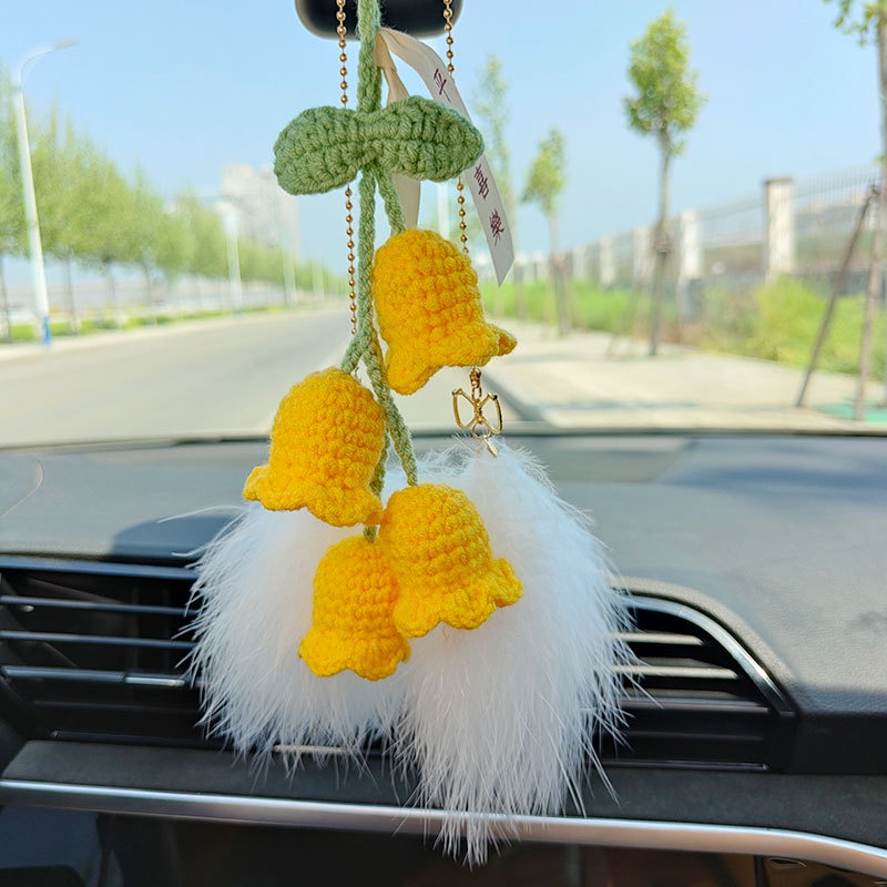 Phụ Kiện Treo Trang Trí Gương Chiếu Hậu Xe Hơi / Ba Lô Dệt Tay Hình Hoa Chuông Dễ Thương Phù Hợp Cho Nữ