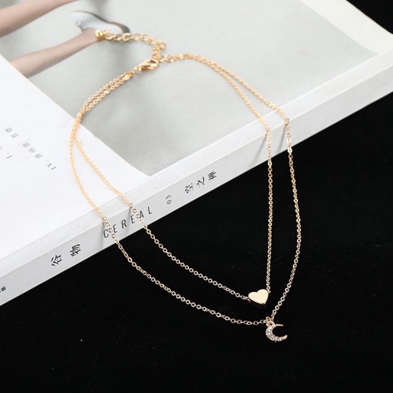 Dây Chuyền Bằng Thép Không Gỉ Mạ Vàng 18K Đính Kim Cương Hình Trái Tim Đơn Giản Thời Trang Cho Nữ
