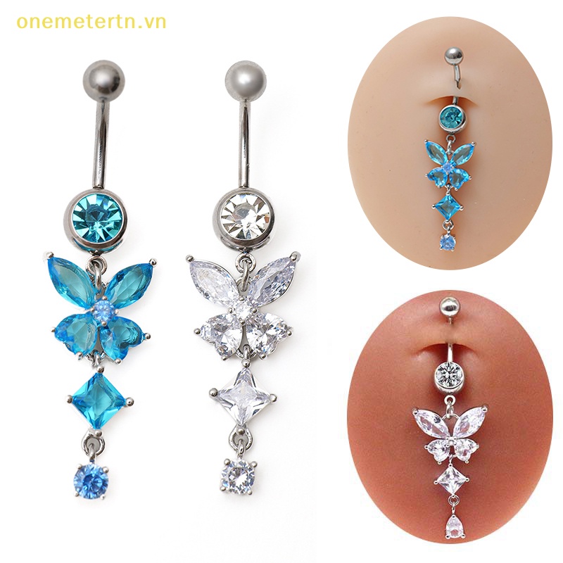 Khuyên Rốn Hình Bướm Bằng Thép Không Gỉ Đính Đá Zircon Thời Trang Dành Cho Nữ