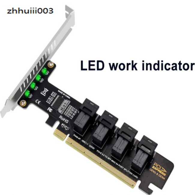 Thẻ Mở Rộng Pcie X16 Sang 4 Cổng U.2 Nvme Sff-8643 Sff-8639 Pci-e 4.0 T3eb Có Đèn Led