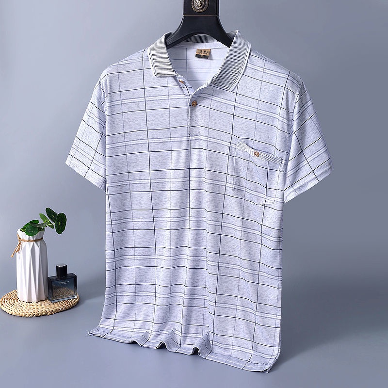 Áo polo Giả Lụa Mát Tay Ngắn Dáng Rộng Thoáng Khí Thời Trang Mùa Hè Cho Nam