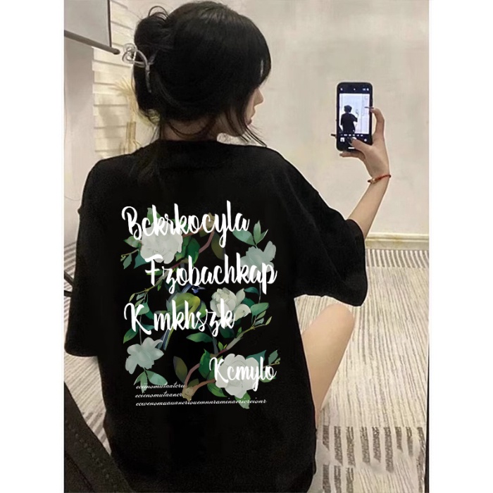 Áo Thun 100% Cotton Tay Ngắn Cổ Tròn In Họa Tiết Phong Cách Hàn Quốc Cho Nữ