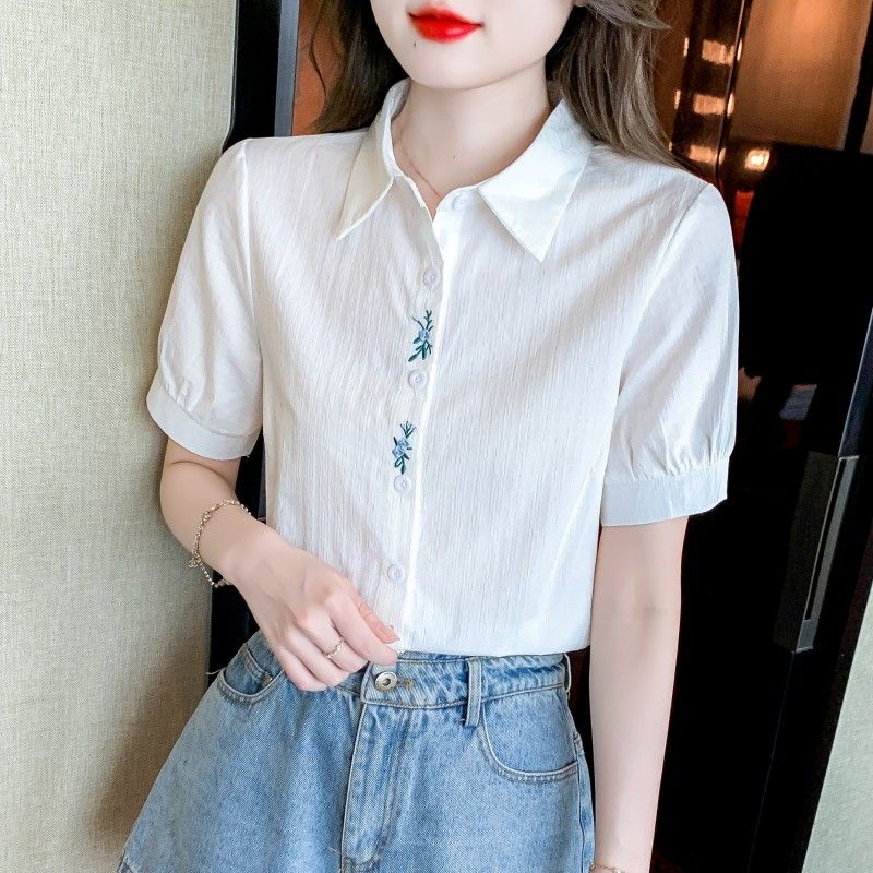 Áo Sơ Mi Cotton Mỏng Tay Ngắn Thêu Họa Tiết Thời Trang Mùa Hè 2023 GCQ5 Cho Nữ