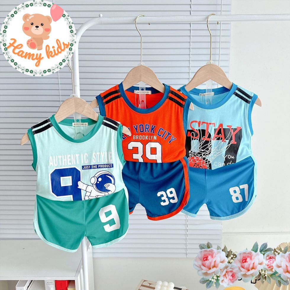 Đồ Bộ Ba Lỗ Thể Thao Thun Lạnh Minky Mom Chính Hãng Hình in Chữ Số Cá Tính Cho Bé 0-5 Tuổi Dưới 20kg - Hamykids